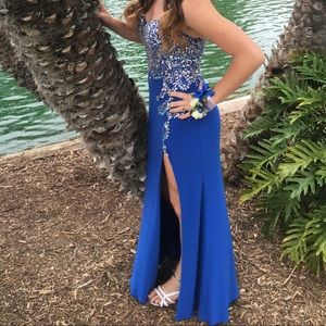Royal blue high slit prom dress